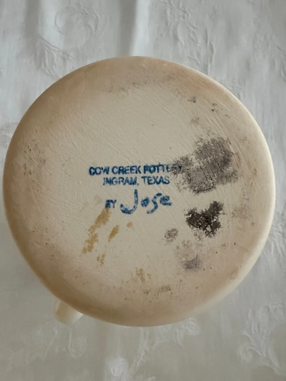 Cow Creek Pottery Pitcher, Hand-Made & Painted Bluebonnets, Vintage, 6.5” x 4.5” - Picture 3 of 10